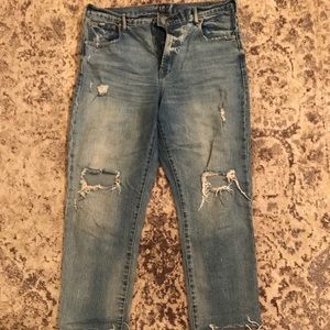 Wide straight leg ripped jeans